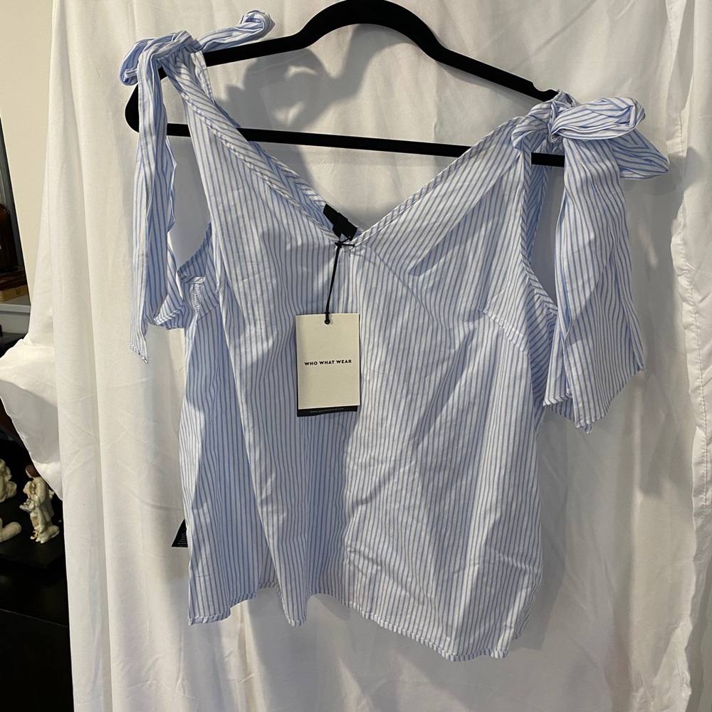 Who, What, Wear, Striped Summer Blouse with Bow Shoulders